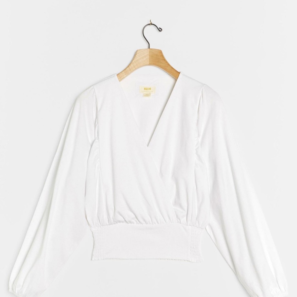 Anthropologie | Maeve | Michaela Surplice Top in White Puff Sleeve Blouse